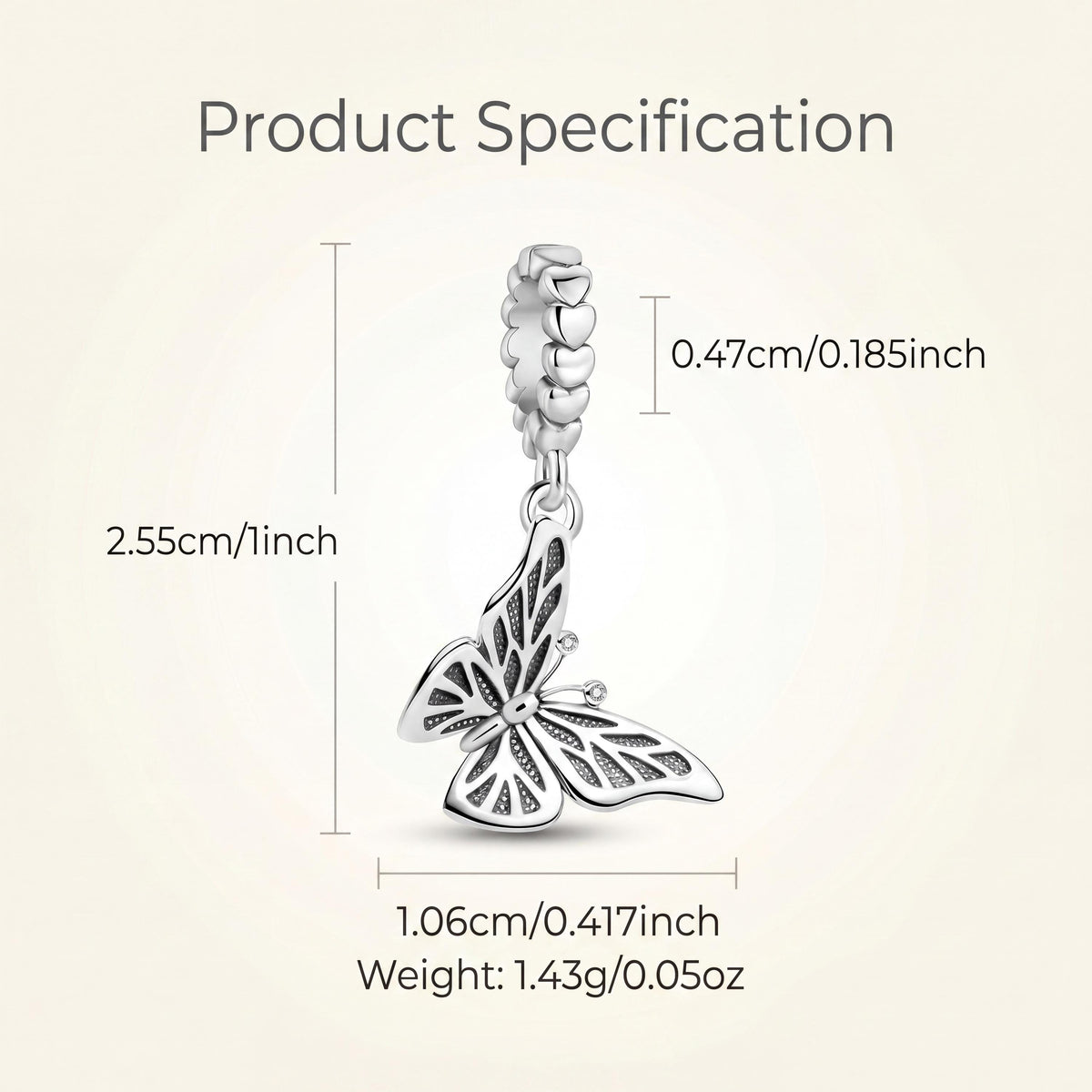 Butterfly Dangle Charm size and details