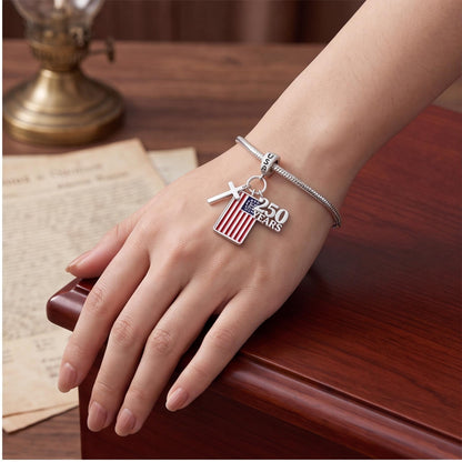 USA Flag Dangle Charm close-up on a bracelet