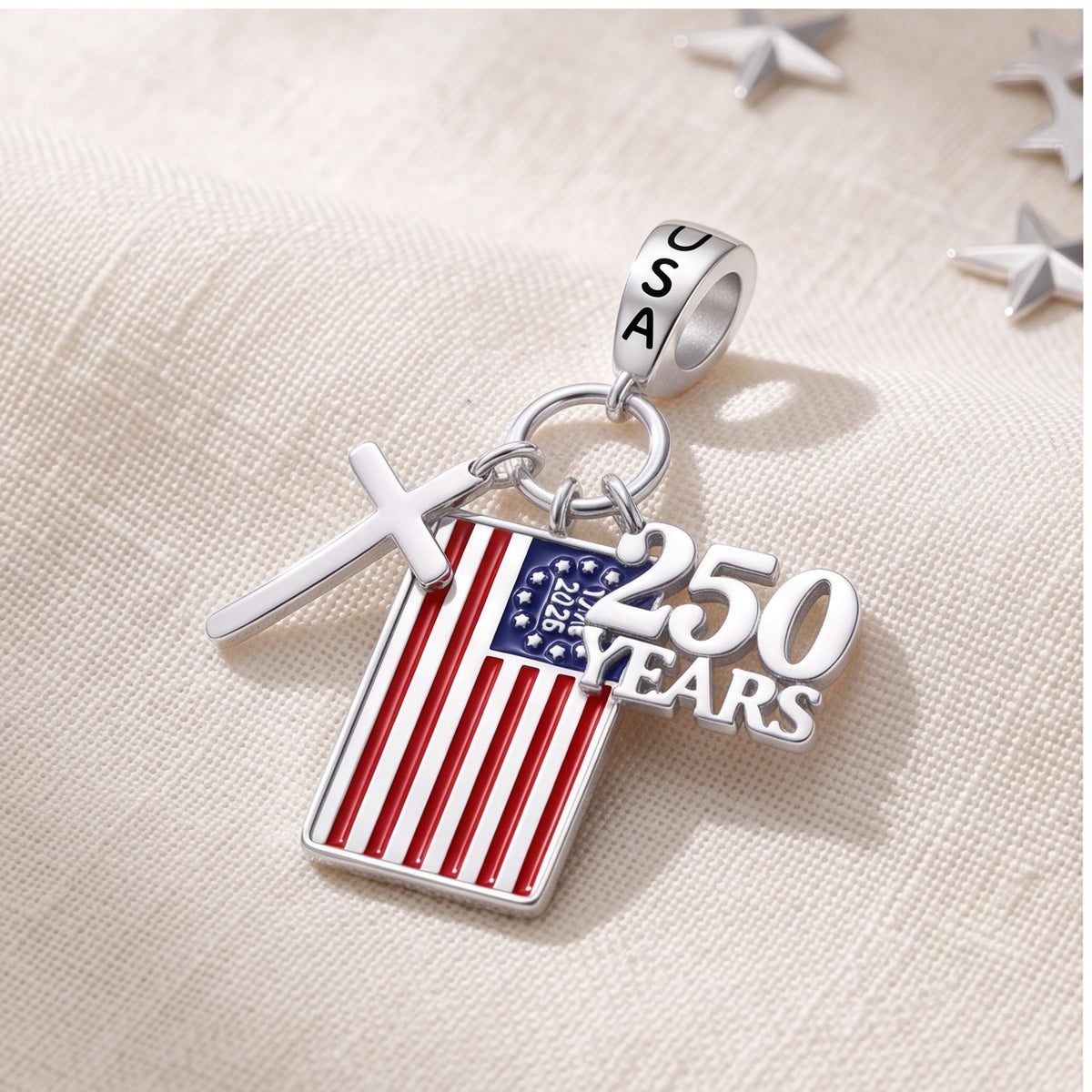 USA Flag Dangle Charm, sterling silver dangle charm, photo 7
