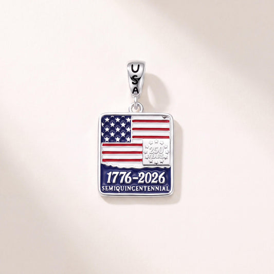 USA 250 Years Charm in 925 sterling silver with red and white enamel, fits European-style charm bracelets