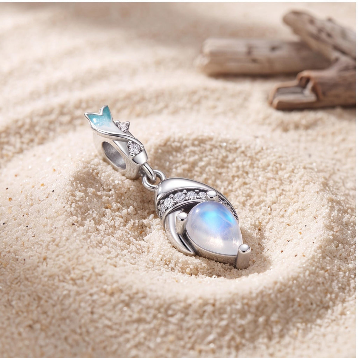 Moonstone Leaf Dangle on a bracelet with other charms