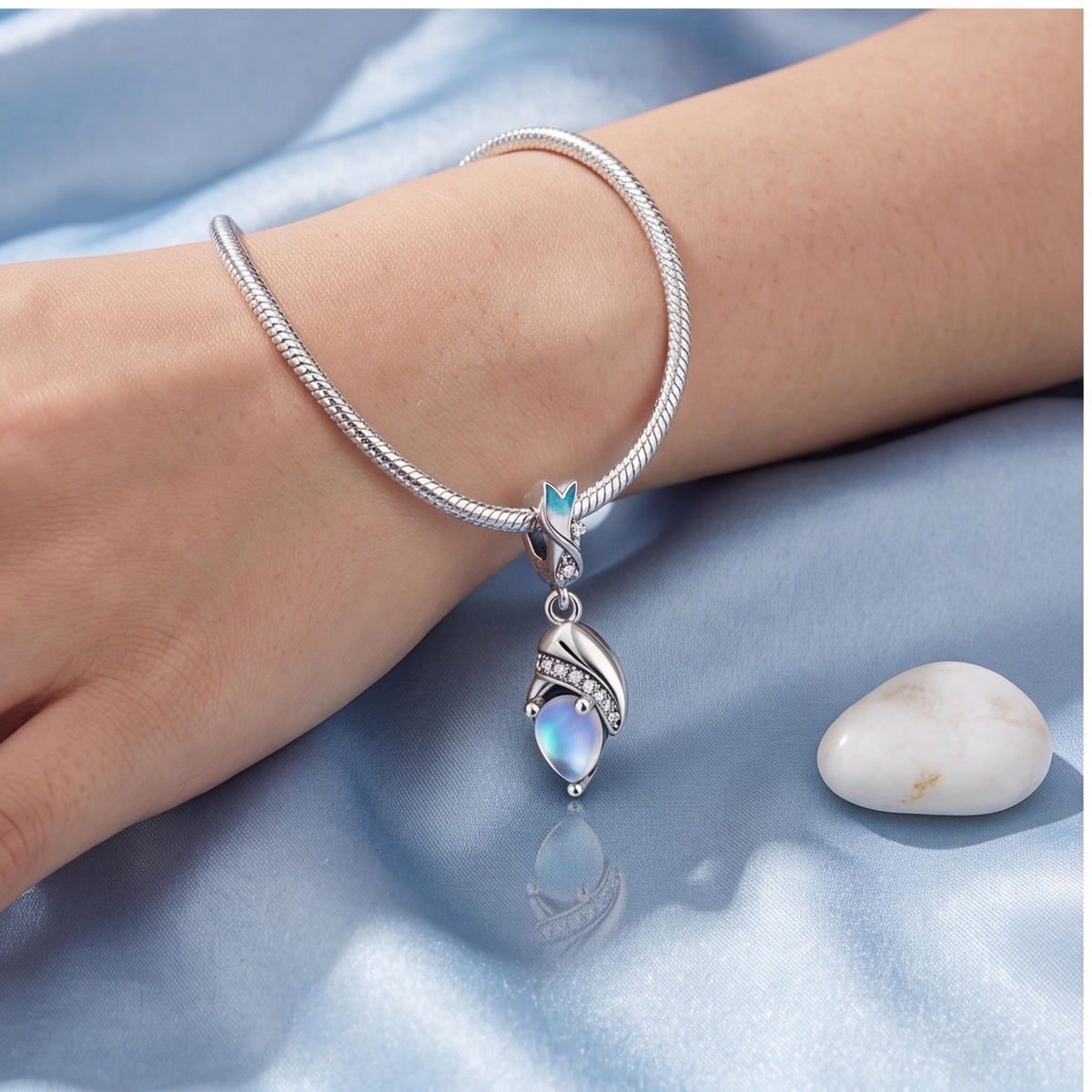 Moonstone Leaf Dangle, sterling silver dangle charm, photo 9