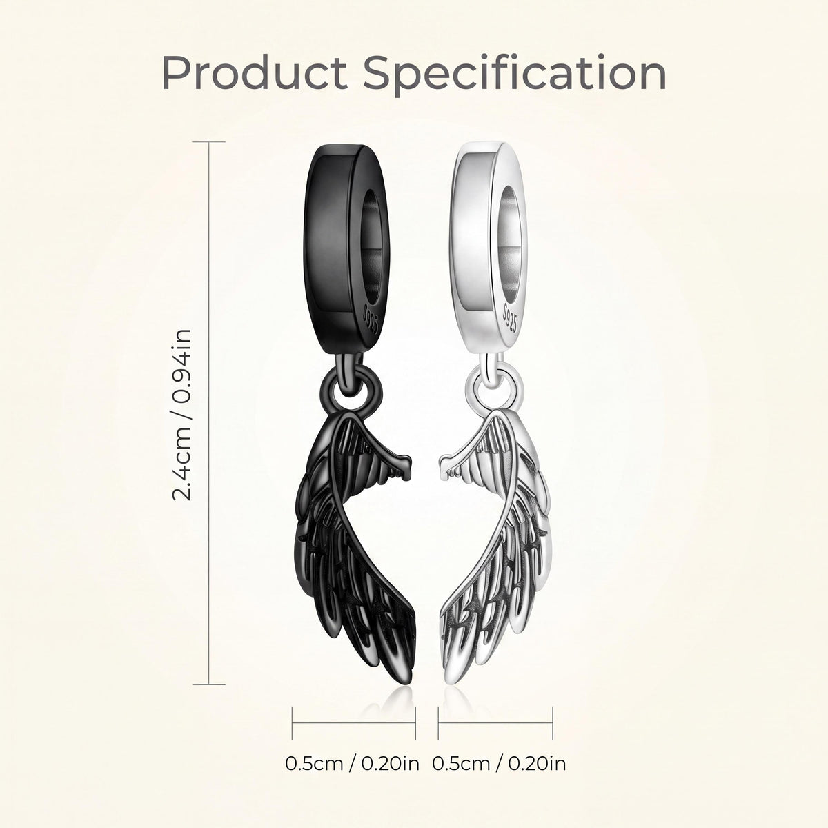 Angel Wing Dangle Charm size and details