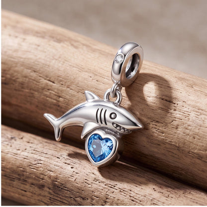 Shark Heart Charm on a bracelet with other charms