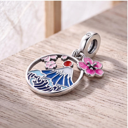 Mount Fuji Cherry Blossom Dangle styled as a gift