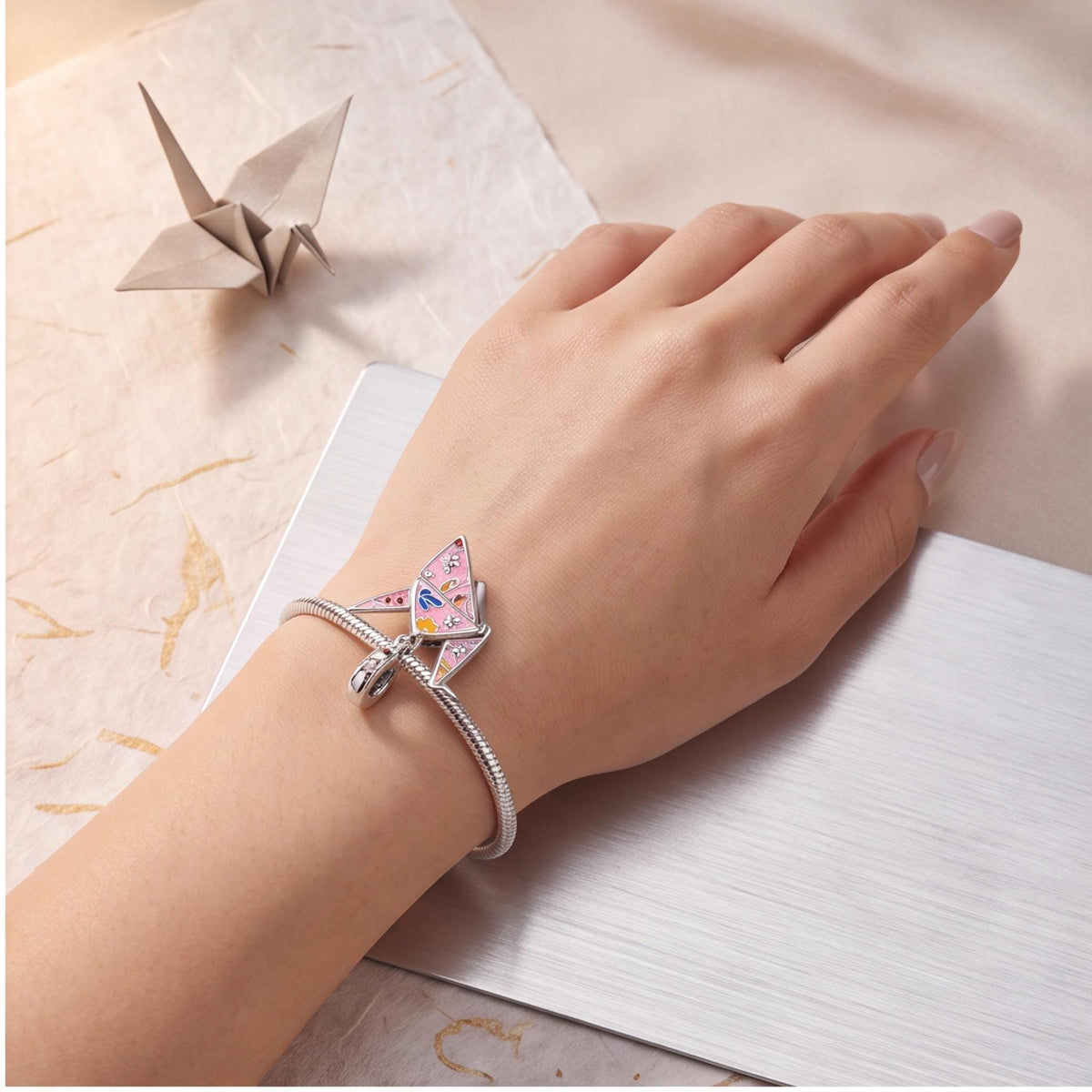 Origami Crane Dangle styled as a gift