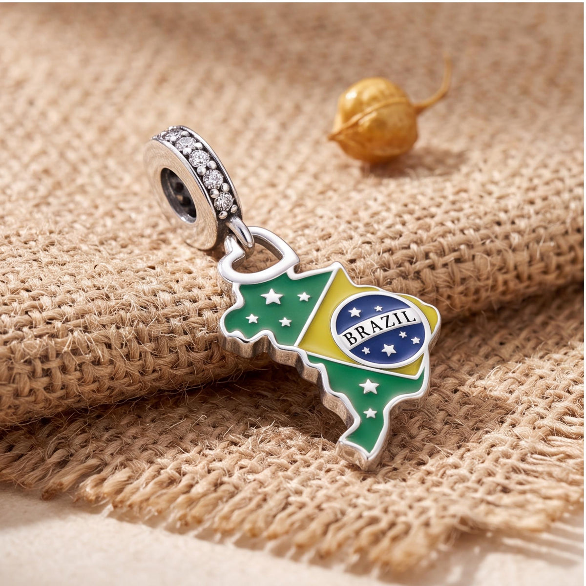 Brazil Map Charm on a silver charm bracelet