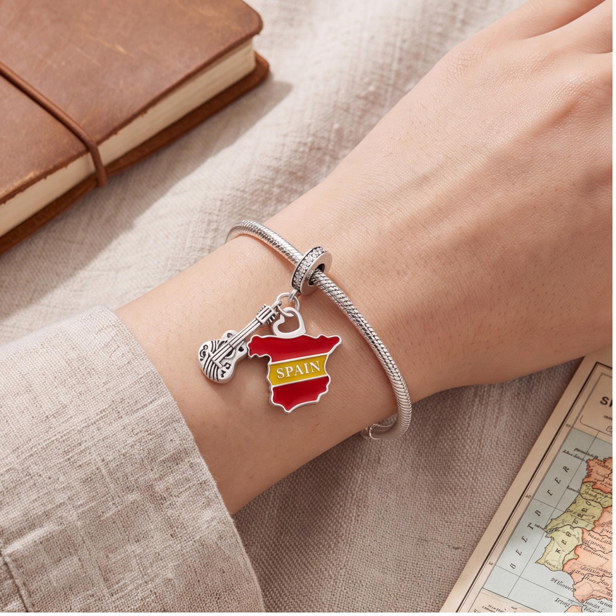 Spain Map Guitar Dangle, sterling silver dangle charm, photo 9