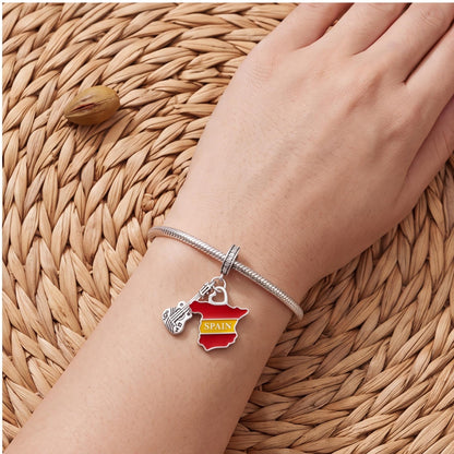 Spain Map Guitar Dangle close-up on a bracelet