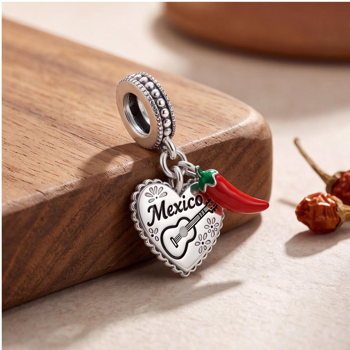 Mexico Heart Dangle on a silver charm bracelet