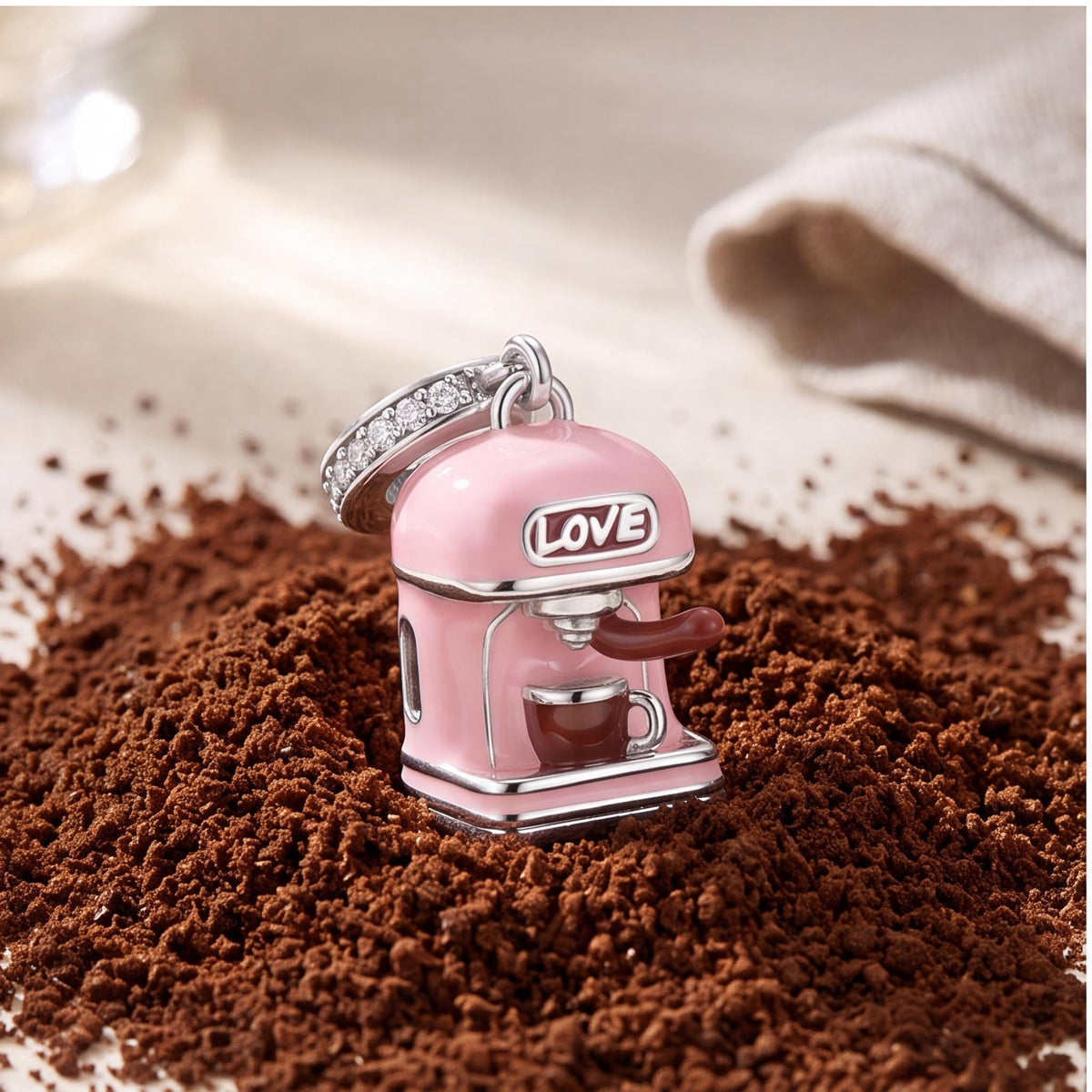 Coffee Machine Charm styled as a gift
