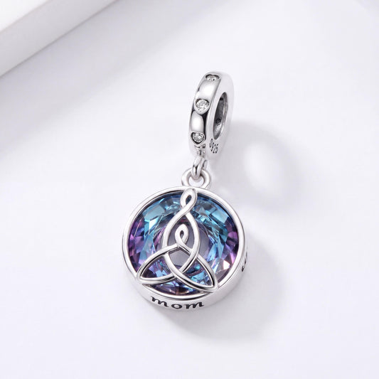 Celtic Knot Mom Charm in 925 sterling silver with sparkling stones, fits European-style charm bracelets