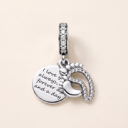 Baby Feet Love Charm in 925 sterling silver with sparkling stones, fits European-style charm bracelets