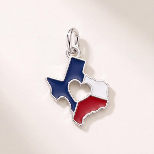 Texas State Charm in 925 sterling silver with red and white enamel, fits European-style charm bracelets