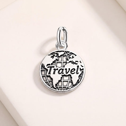 Travel Globe Dangle Charm in 925 sterling silver, fits European-style charm bracelets