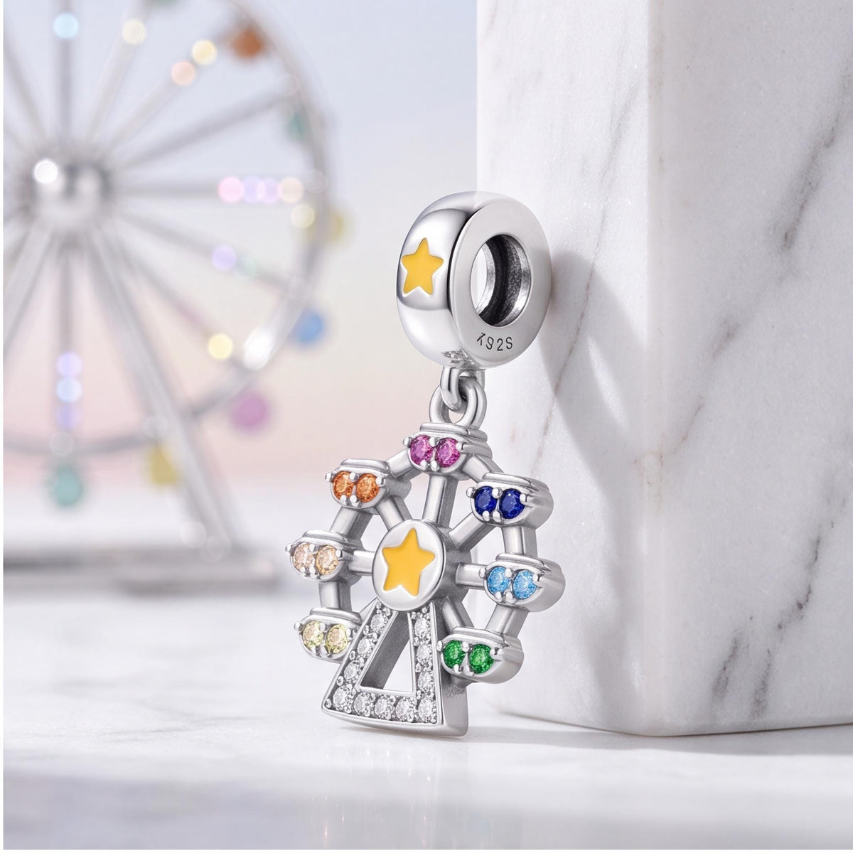 Rainbow Ferris Wheel Dangle styled as a gift