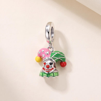 Jester Clown Charm in 925 sterling silver with enamel, fits European-style charm bracelets