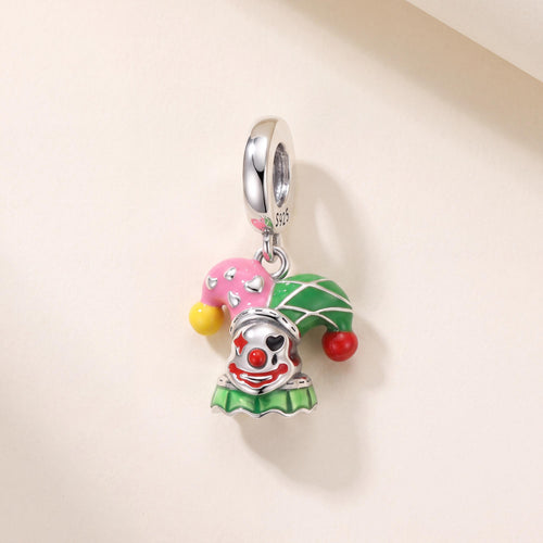 Jester Clown Charm in 925 sterling silver with enamel, fits European-style charm bracelets