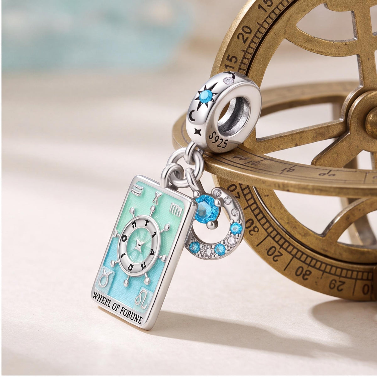 Wheel of Fortune Charm on a silver charm bracelet