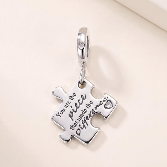 Puzzle Piece Charm in 925 sterling silver with sparkling stones, fits European-style charm bracelets
