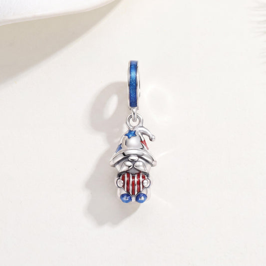 Gnome Gonk Dangle Charm in 925 sterling silver with red and white enamel, fits European-style charm bracelets