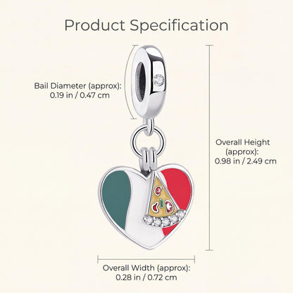 Italy Pizza Heart Charm size and details