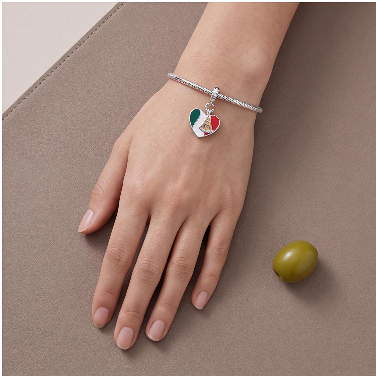 Italy Pizza Heart Charm, sterling silver dangle charm, photo 8
