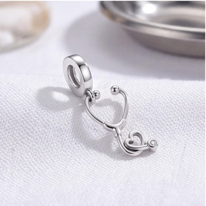 Stethoscope Heart Dangle on a silver charm bracelet