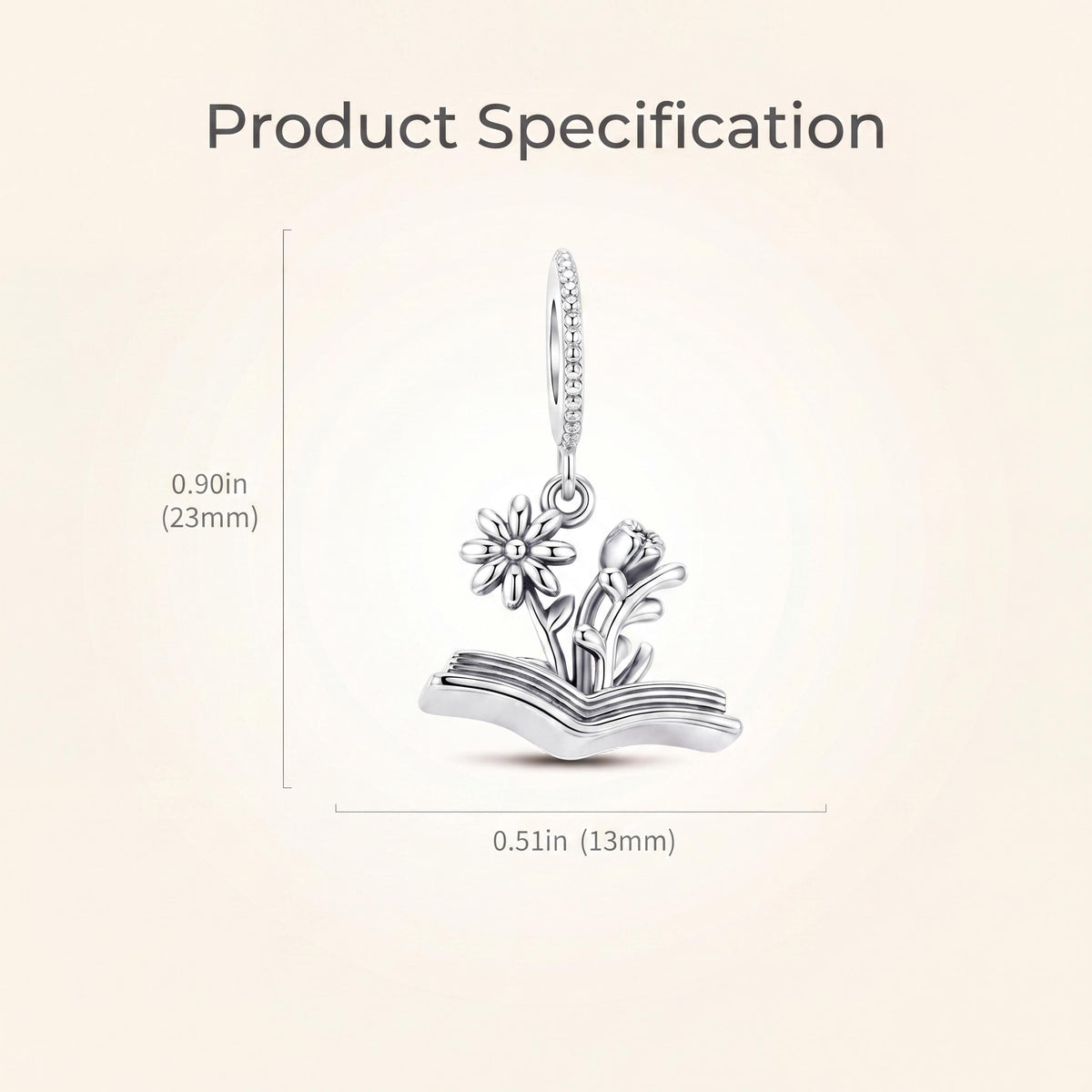 Flower Book Charm size and details