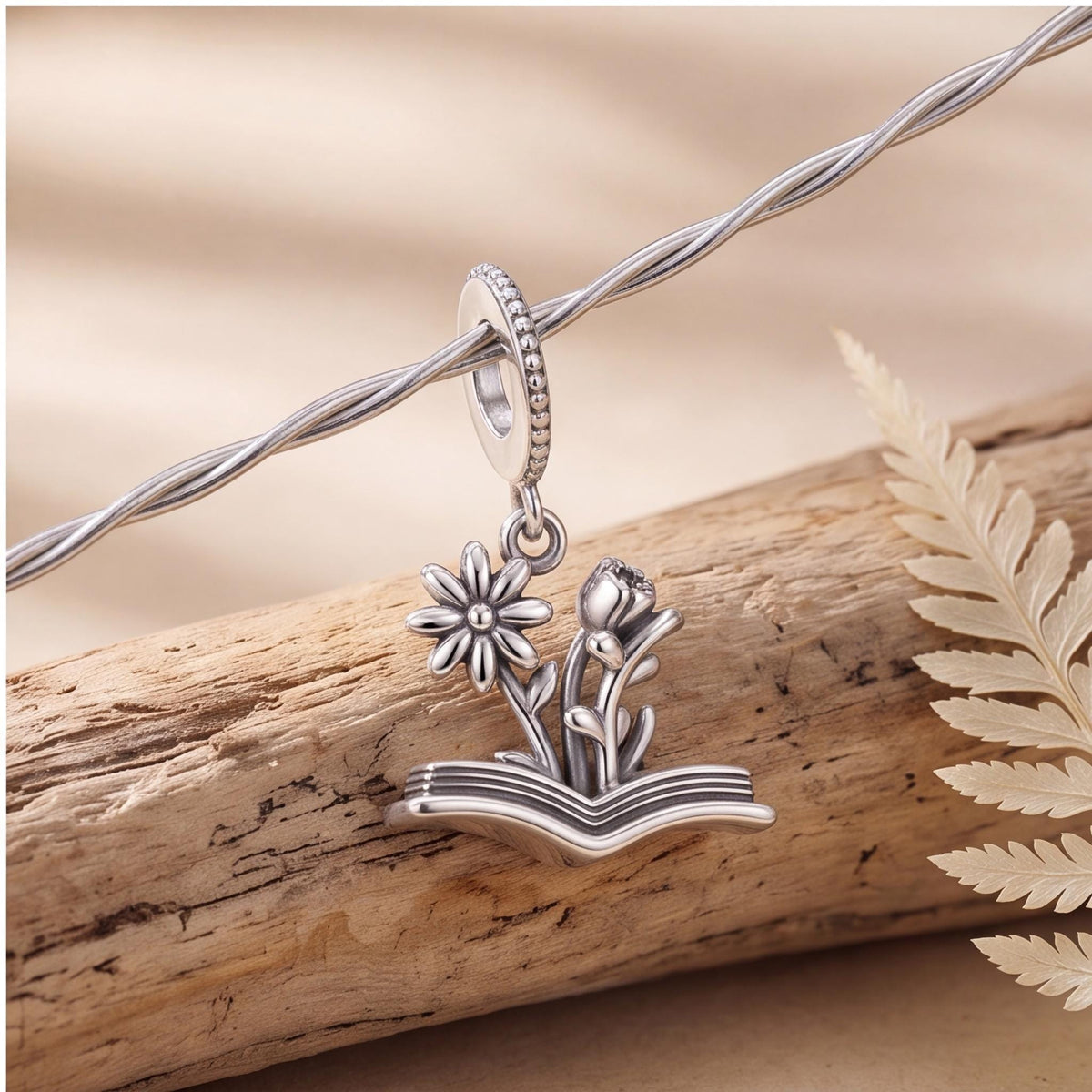 Flower Book Charm, sterling silver dangle charm, photo 7