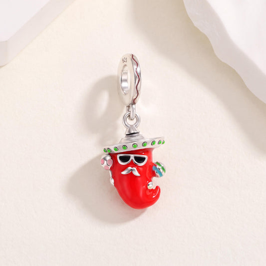 Chilli Sombrero Dangle in 925 sterling silver with enamel, fits European-style charm bracelets