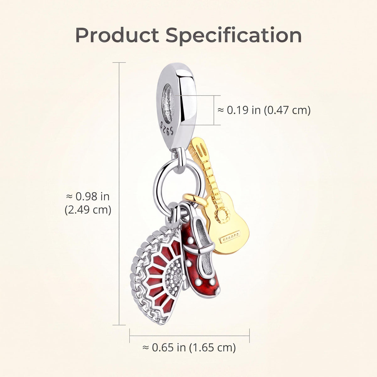 Flamenco Dangle Charm size and details