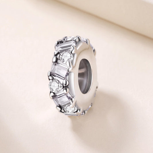 Eternity Spacer Bead in 925 sterling silver with sparkling stones, fits European-style charm bracelets