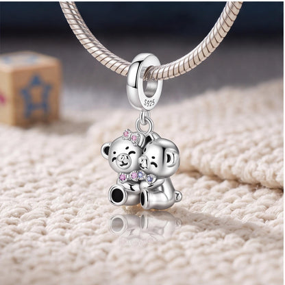 Teddy Bear Couple Charm, sterling silver dangle charm, photo 8