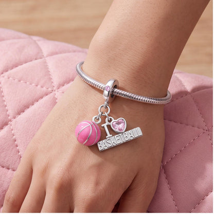 Basketball Dangle Charm close-up on a bracelet