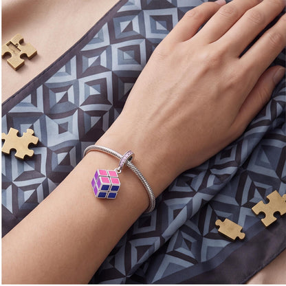 Puzzle Cube Dangle Charm styled as a gift
