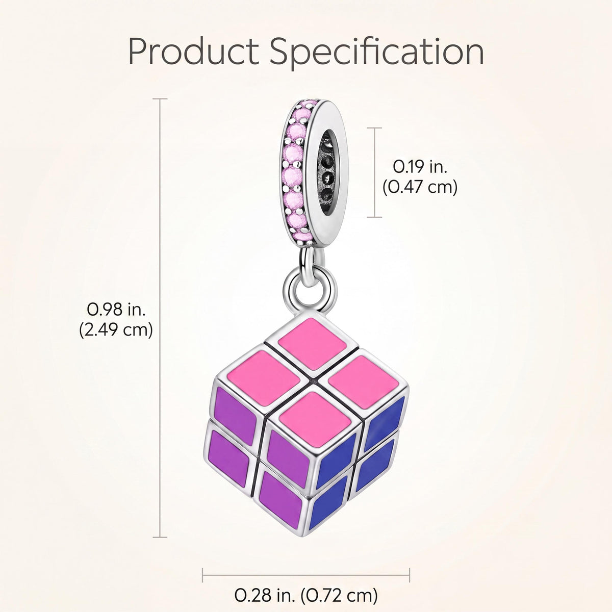 Puzzle Cube Dangle Charm size and details