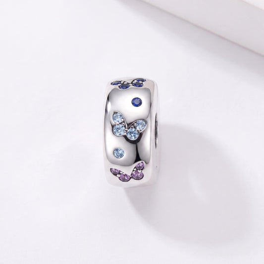 Butterfly Clip Charm in 925 sterling silver with sparkling stones, fits European-style charm bracelets