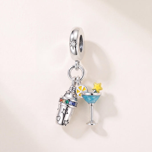 Cocktail Martini Dangle in 925 sterling silver with enamel and sparkling stones, fits European-style charm bracelets