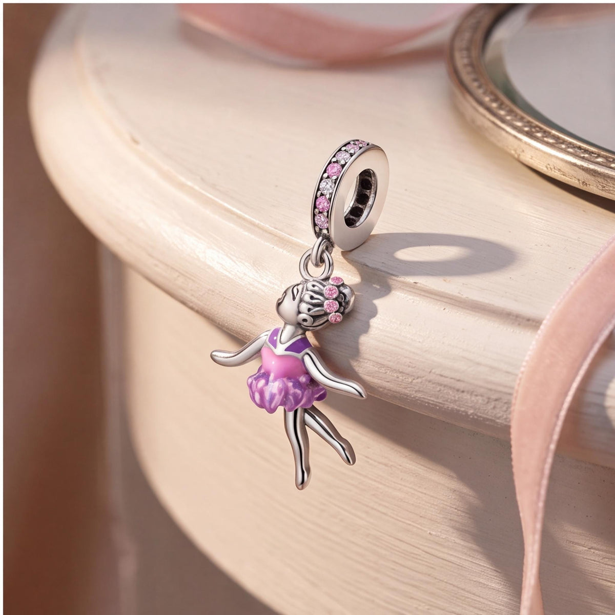 Ballerina Dangle Charm on a silver charm bracelet