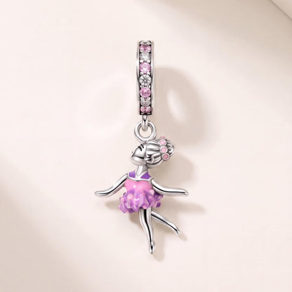 Ballerina Dangle Charm in 925 sterling silver with pink and purple enamel and sparkling stones