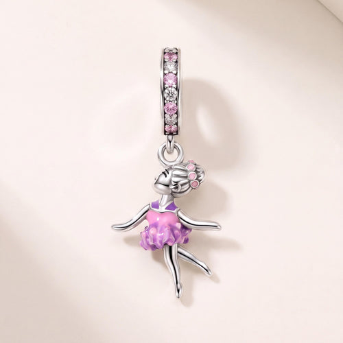 Ballerina Dangle Charm in 925 sterling silver with pink and purple enamel and sparkling stones