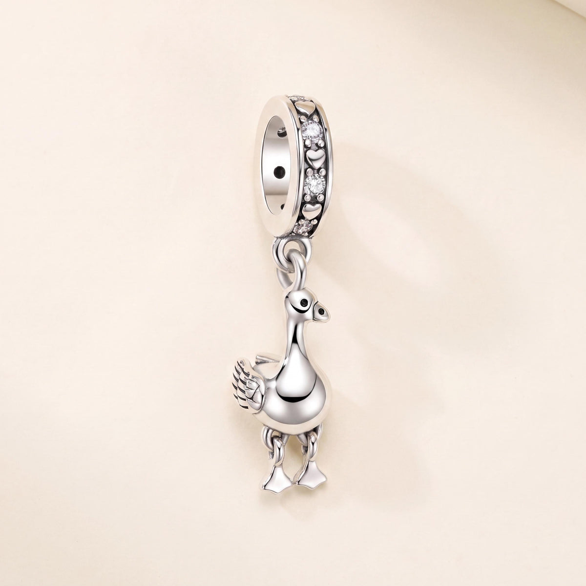 Dodo Bird Dangle Charm in 925 sterling silver with sparkling stones, fits European-style charm bracelets
