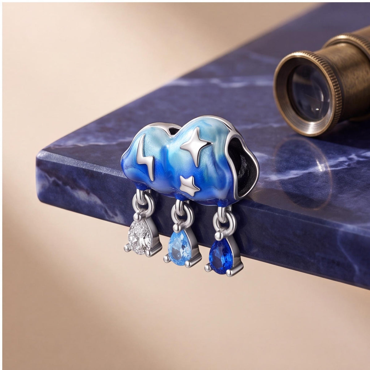 Storm Cloud Rain Charm styled as a gift