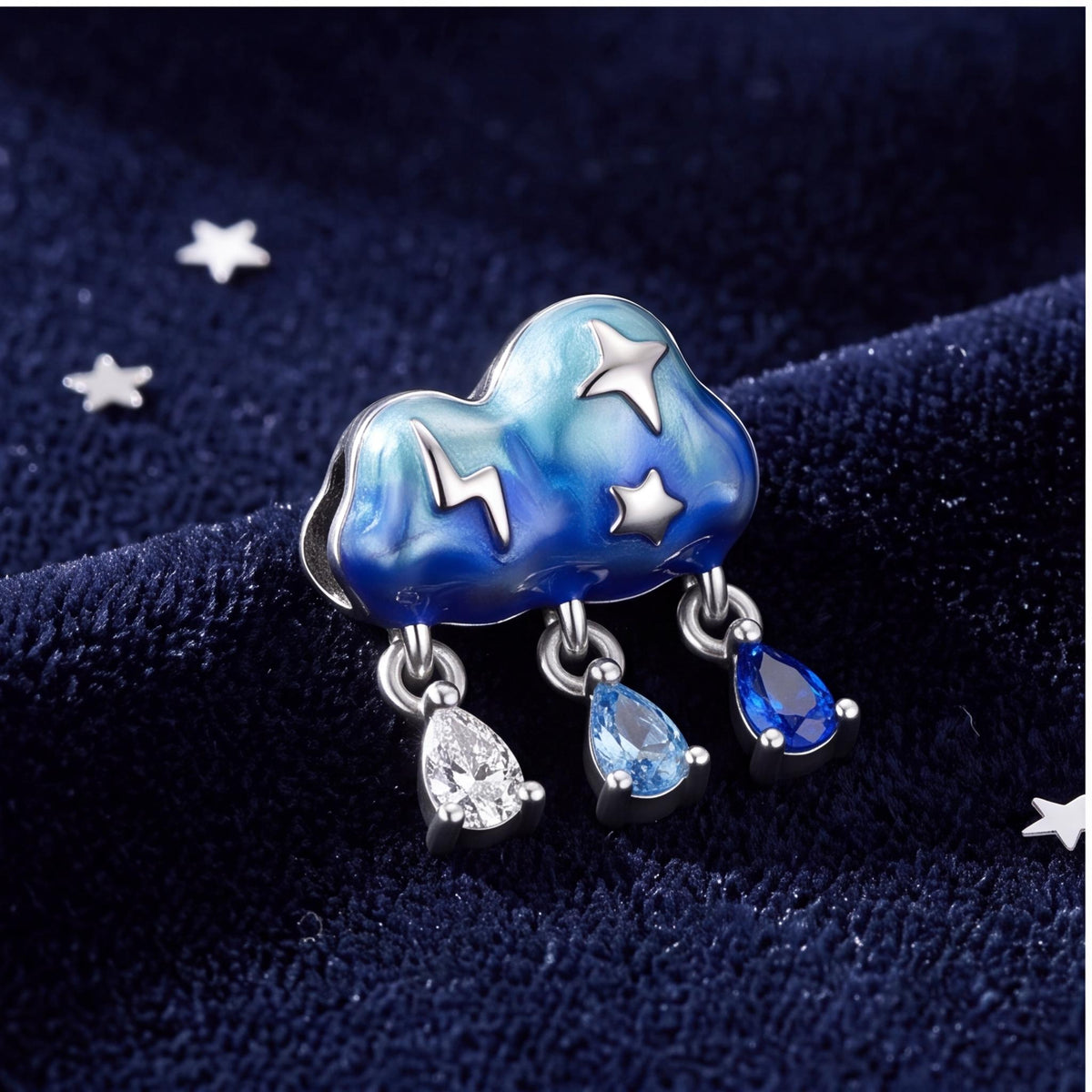 Storm Cloud Rain Charm on a silver charm bracelet
