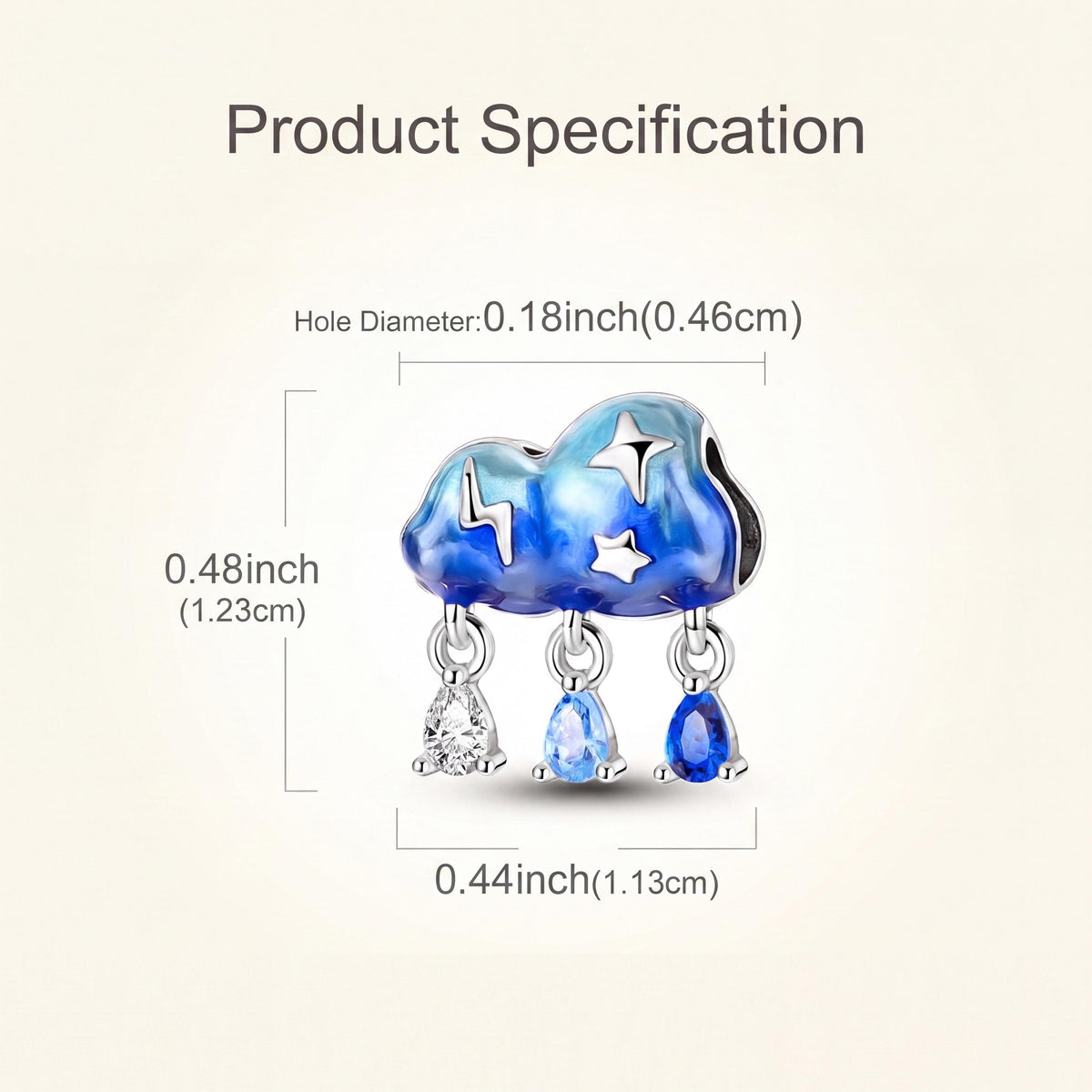 Storm Cloud Rain Charm size and details