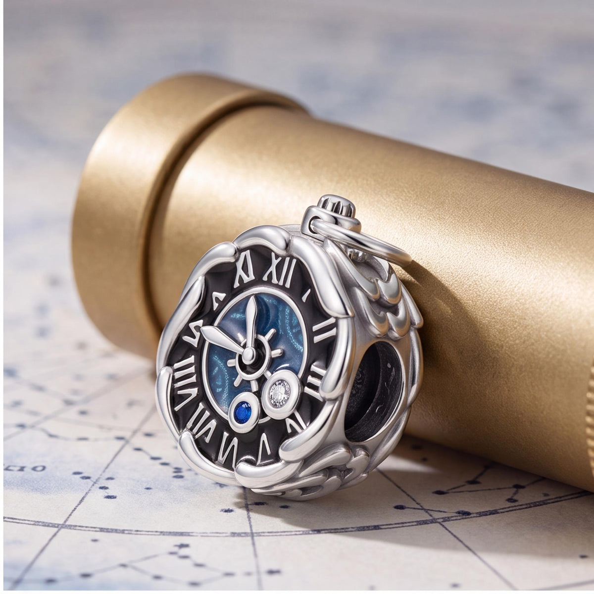 Pocket Watch Charm on a silver charm bracelet