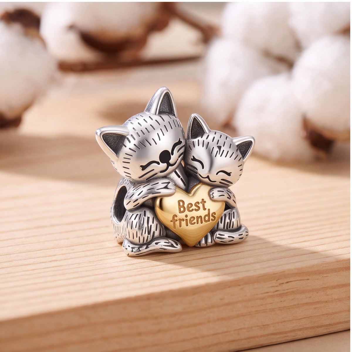 Best Friends Cat Charm on a silver charm bracelet