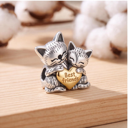 Best Friends Cat Charm on a silver charm bracelet