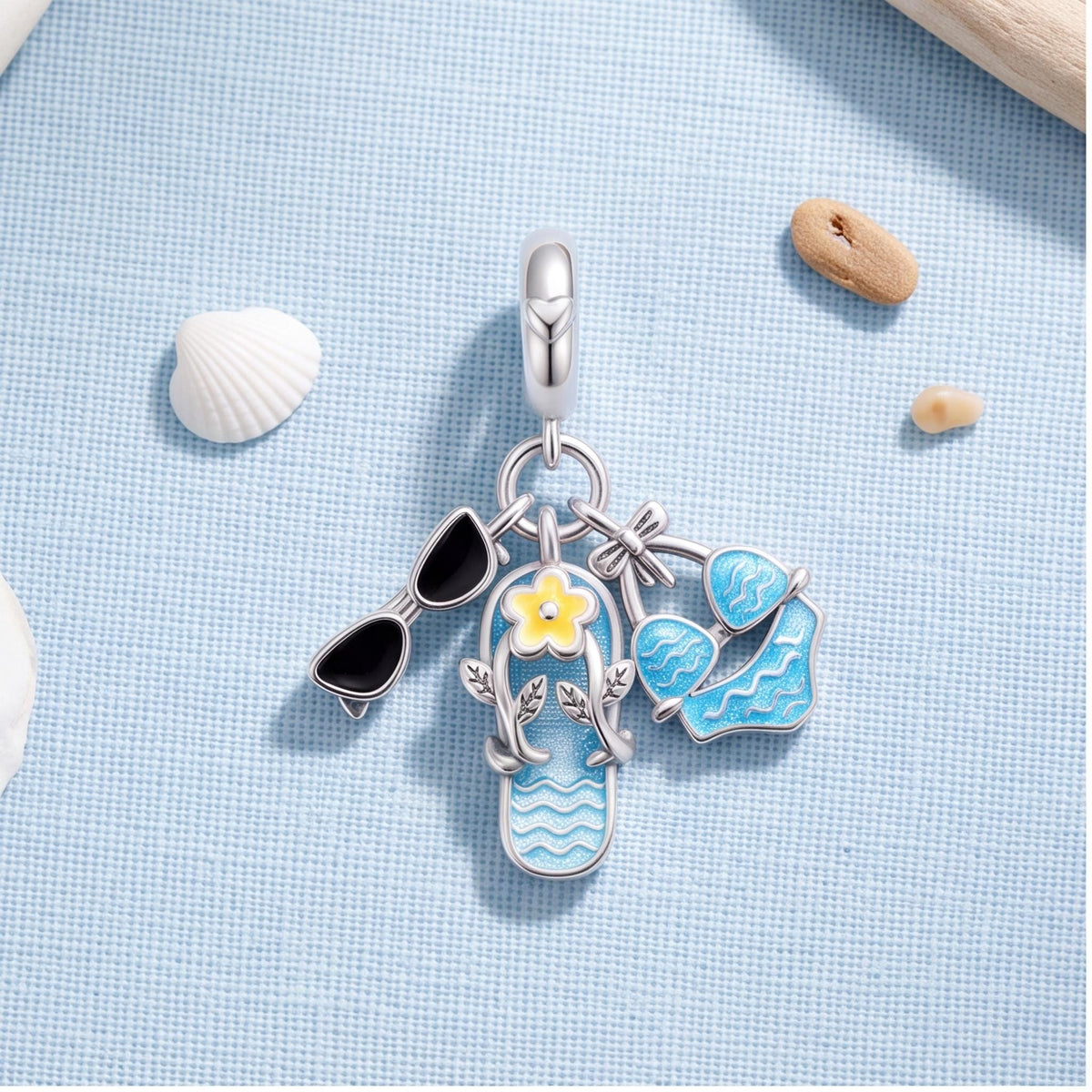 Summer Beach Dangle Charm on a silver charm bracelet